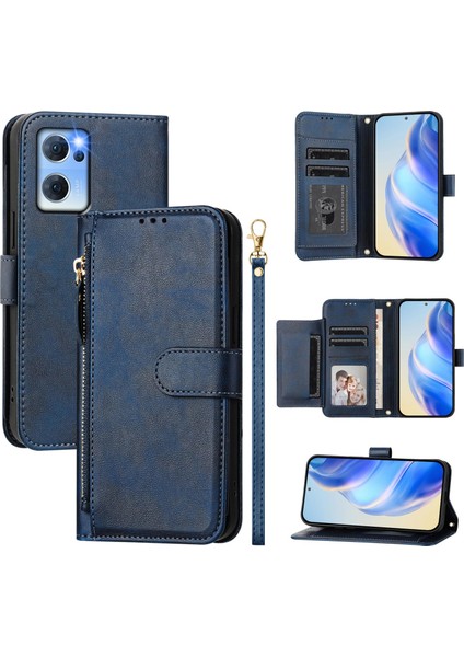 Oppo Reno 7 5g Için Flip Kılıf Koruma Yumuşak Pu Deri Fermuarlı Cüzdan Kılıfı Kart Tutucu ile (Yurt Dışından)