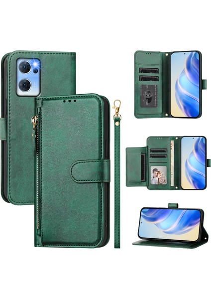 Oppo Reno 7 5g Için Flip Kılıf Koruma Yumuşak Pu Deri Fermuarlı Cüzdan Kılıfı Kart Tutucu ile (Yurt Dışından)