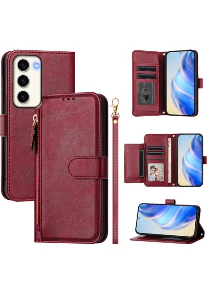 Samsung Galaxy S23 Için Flip Kılıf Koruma Yumuşak Pu Deri Fermuarlı Cüzdan Kılıfı Kart Tutucu ile (Yurt Dışından)