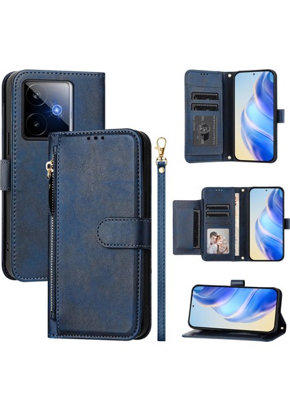 Realme Gt7 Için Flip Kılıf Koruma Yumuşak Pu Deri Fermuarlı Cüzdan Kılıfı Kart Tutucu ile (Yurt Dışından)