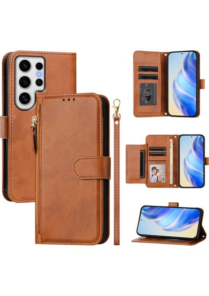 Samsung Galaxy S24 Ultra Için Flip Kılıf Koruma Yumuşak Pu Deri Fermuarlı Cüzdan Kılıfı Kart Tutucu ile (Yurt Dışından)