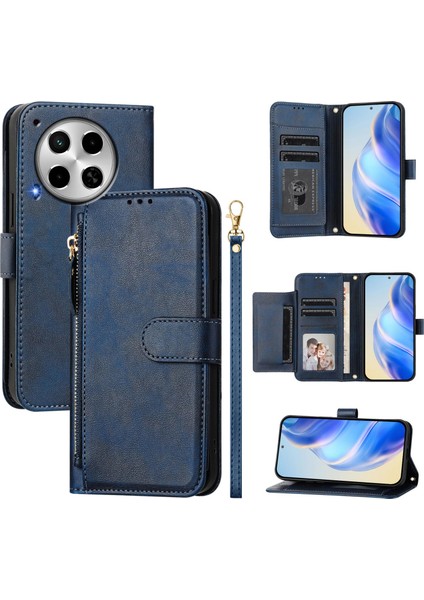 Tecno Camon 30 Için Flip Kılıf Koruma Yumuşak Pu Deri Fermuarlı Cüzdan Kılıfı Kart Tutucu ile (Yurt Dışından)