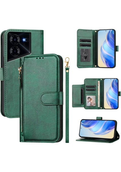 Tecno Pova 5 Için Flip Kılıf Koruma Yumuşak Pu Deri Fermuarlı Cüzdan Kılıfı Kart Tutucu ile (Yurt Dışından)