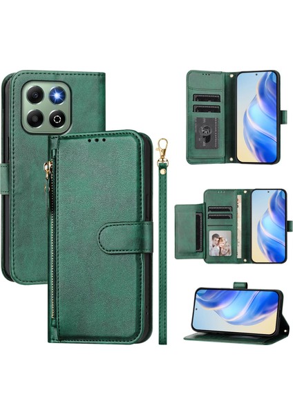 Honor X6B Için Flip Kılıf Koruma Yumuşak Pu Deri Fermuarlı Cüzdan Kılıfı Kart Tutucu ile (Yurt Dışından)