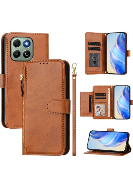 Honor X6B Için Flip Kılıf Koruma Yumuşak Pu Deri Fermuarlı Cüzdan Kılıfı Kart Tutucu ile (Yurt Dışından)
