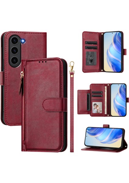 Samsung Galaxy S23 Plus Için Flip Kılıf Koruma Yumuşak Pu Deri Fermuarlı Cüzdan Kılıfı Kart Tutucu ile (Yurt Dışından)