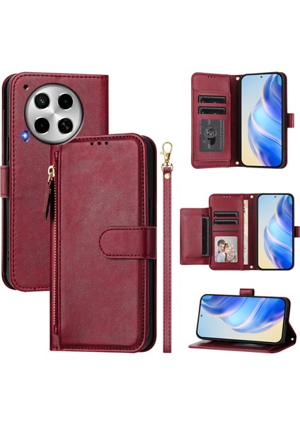 Tecno Camon 30 Için Flip Kılıf Koruma Yumuşak Pu Deri Fermuarlı Cüzdan Kılıfı Kart Tutucu ile (Yurt Dışından)