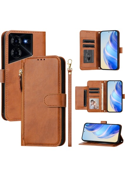 Tecno Pova 5 Için Flip Kılıf Koruma Yumuşak Pu Deri Fermuarlı Cüzdan Kılıfı Kart Tutucu ile (Yurt Dışından)