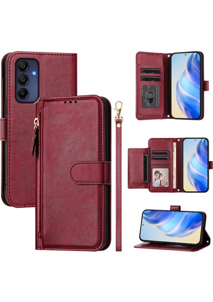 Samsung Galaxy A16 Için Flip Kılıf Koruma Yumuşak Pu Deri Fermuarlı Cüzdan Kılıfı Kart Tutucu ile (Yurt Dışından)