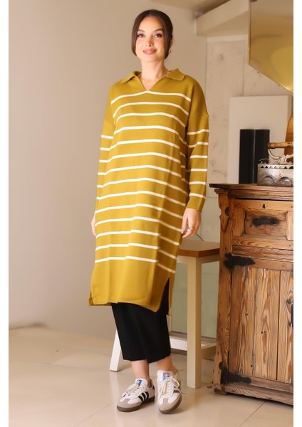 Yanları Yırtmaçlı Uzun Kollu Asit Kadın Elbise 5172-2K5