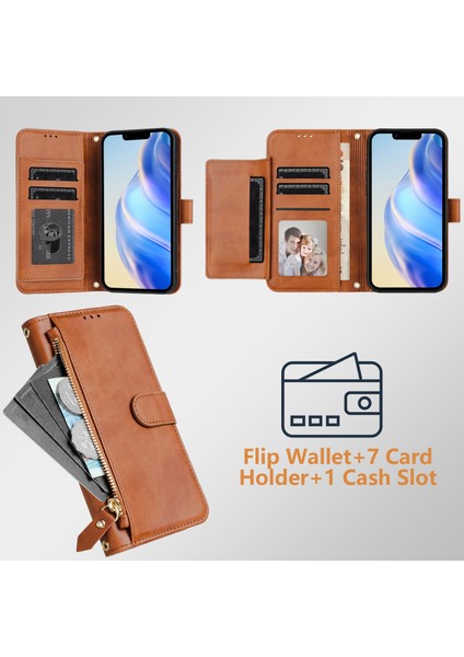 Oneplus 12 5g Için Flip Kılıf Koruma Yumuşak Pu Deri Fermuarlı Cüzdan Kılıfı Kart Tutucu ile (Yurt Dışından)