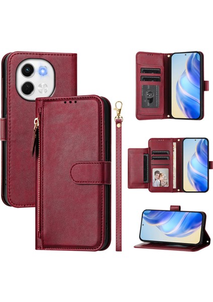 Tecno Spark 30 5g Için Flip Kılıf Koruma Yumuşak Pu Deri Fermuarlı Cüzdan Kılıfı Kart Tutucu ile (Yurt Dışından)