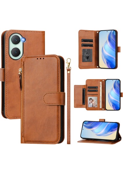 Vıvo Y03 4G/Y18 4g Için Flip Kılıf Koruma Yumuşak Pu Deri Fermuarlı Cüzdan Kılıfı Kart Tutucu ile (Yurt Dışından)