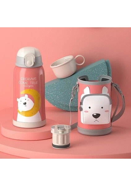 Yüksek Değerli 550ML Çift Katmanlı Çocuk Termos Şişesi Dış Mekan Seyahat Karikatür Bardağı 316 Paslanmaz Çelik Termos Bardak, Saman Yalıtımlı Bardak () (Yurt Dışından)