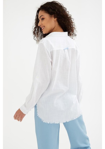 Uzun Kollu Cepli Beyaz Kadın Gömlek 0390-2Y5 indirimleri