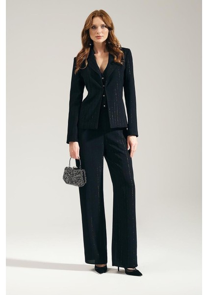 Desenli Kumaş Siyah Kadın Takım 80059-2K5