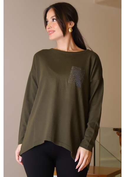Sıfır Yaka Salaş Haki Kadın Bluz 00727-2K5 fiyatları