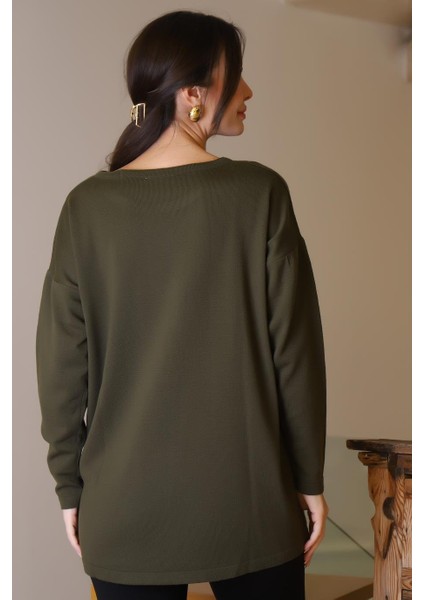 Sıfır Yaka Salaş Haki Kadın Bluz 00727-2K5 fırsatları