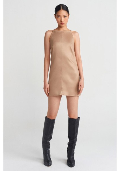 Askılı Kısa Süet Bej Kadın Elbise 90909-2K5 fiyatları