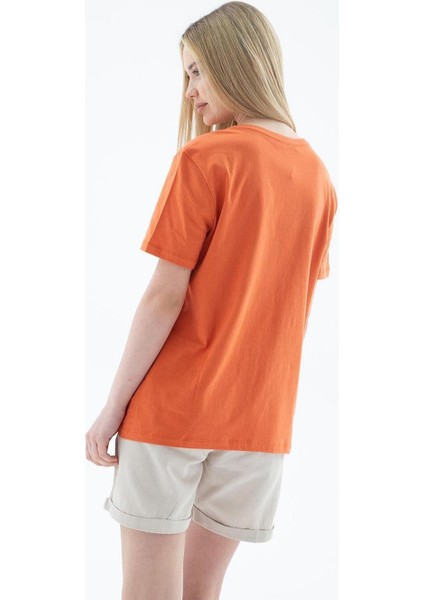 V Yaka Kısa Kollu Turuncu Kadın T-Shirt 0248-2Y5 indirimleri
