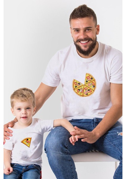 Pizza ve Dilimi Baba Oğul Kız Tshirt(Tek Ürün Fiyatıdır Kombin Yapmak Için 2 Adet Sepete Ekleyiniz)
