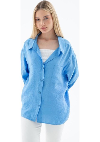 Uzun Kollu Cepli Mavi Kadın Gömlek 0571-2Y5 modelleri