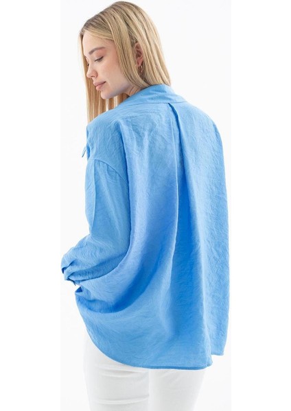 Uzun Kollu Cepli Mavi Kadın Gömlek 0571-2Y5 indirimleri