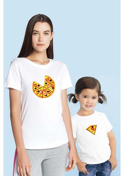 Pizza ve Dilimi Anne Kız & Oğul Tişört (Tek Ürün Fiyatıdır Kombin Yapmak Için 2 Adet Sepete Ekleyini