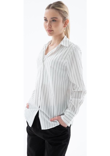 Uzun Kollu Çizgili Ekru Kadın Gömlek 0102-2Y5 fiyatları