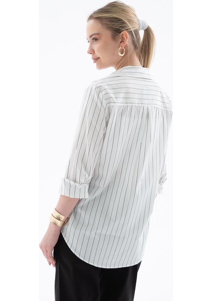 Uzun Kollu Çizgili Ekru Kadın Gömlek 0102-2Y5 indirimleri