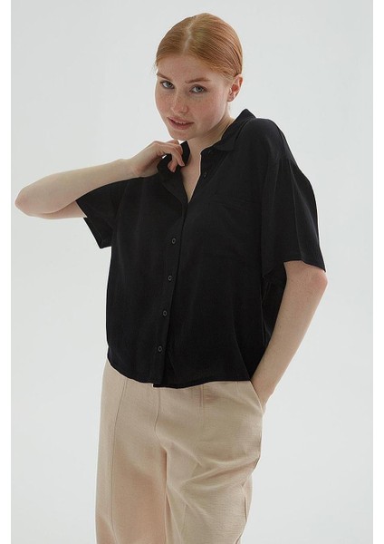 Kısa Kollu Cepli Siyah Kadın Gömlek 0515-2Y5 fiyatları