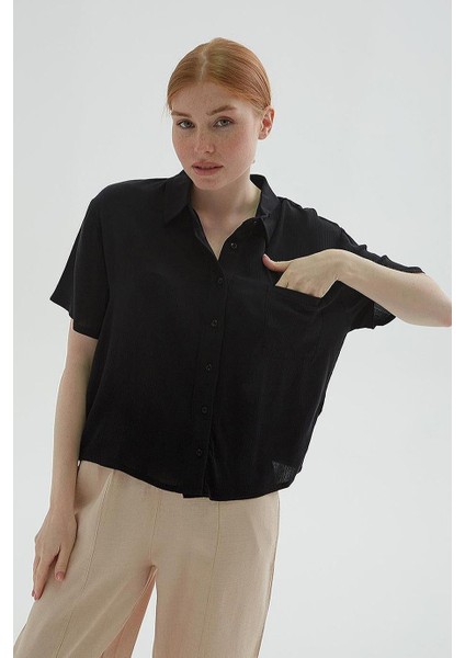 Kısa Kollu Cepli Siyah Kadın Gömlek 0515-2Y5 modelleri