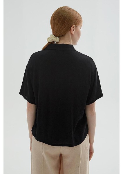 Kısa Kollu Cepli Siyah Kadın Gömlek 0515-2Y5 indirimleri