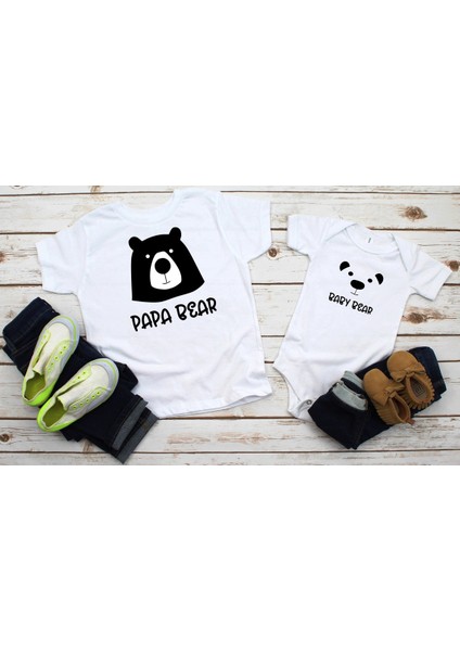 Baba Oğul Papa Baby Bear Zıbın Tshirt (Tek Ürün Fiyatıdır Kombin Yapmak Için 2 Adet Sepete Ekleyiniz