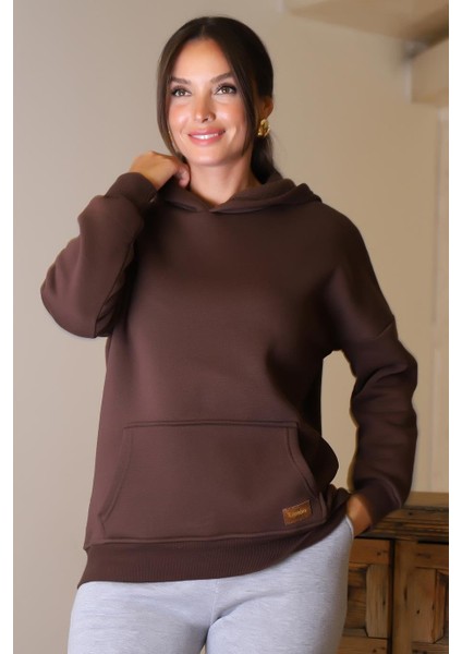 Kapüşonlu Uzun Kollu Kahve Kadın Sweatshirt 3046-2K4 modelleri