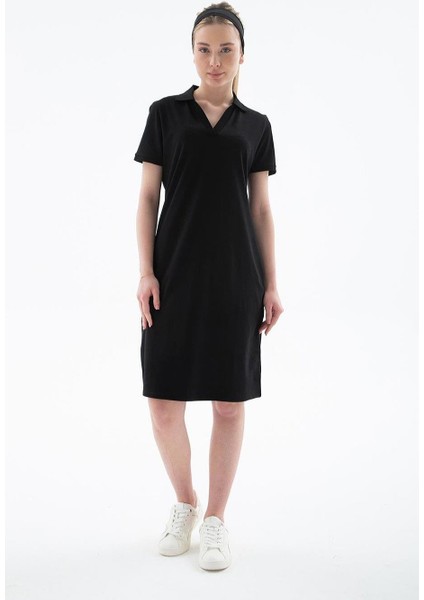 Polo Yaka Kısa Kollu Siyah Kadın Elbise 0600-2Y5