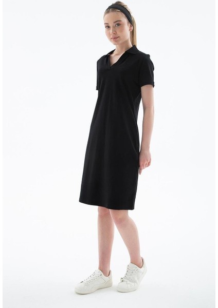 Polo Yaka Kısa Kollu Siyah Kadın Elbise 0600-2Y5 fırsatları