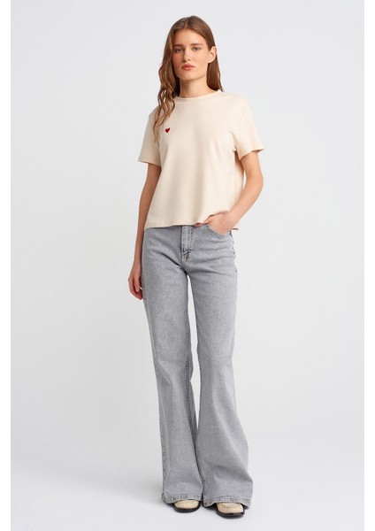 Kalp Baskılı Kısa Kollu Taş Kadın T-Shirt 30584-2Y5 fiyatları