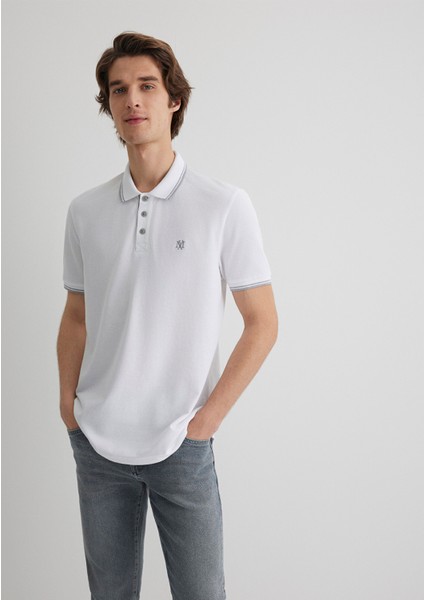 Yaka Detaylı Beyaz Polo Tişört 064164-27879
