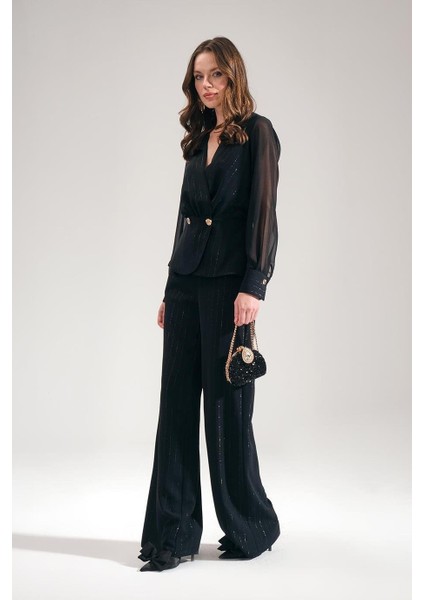 Gold Düğmeli Simli Bluz Pantolon Takım 80069-2K5 modelleri