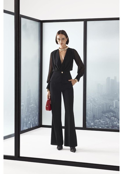 Gold Düğmeli Simli Bluz Pantolon Takım 80069-2K5 fırsatları