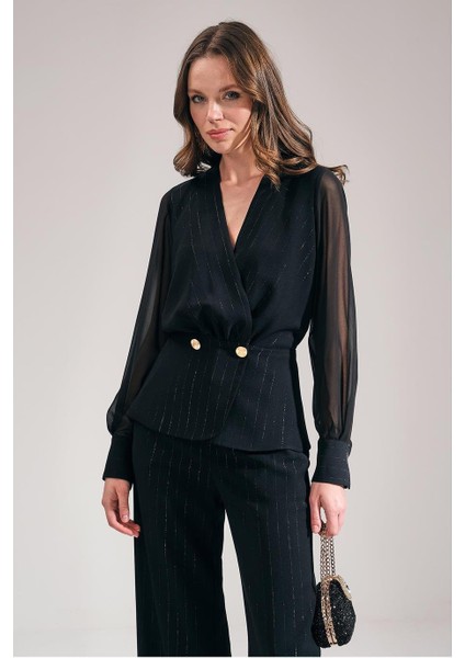 Gold Düğmeli Simli Bluz Pantolon Takım 80069-2K5 indirimleri