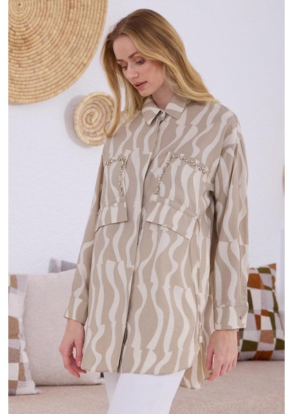 Taş Işlemeli Tensel Bej Kadın Gömlek MB11.277-2Y5