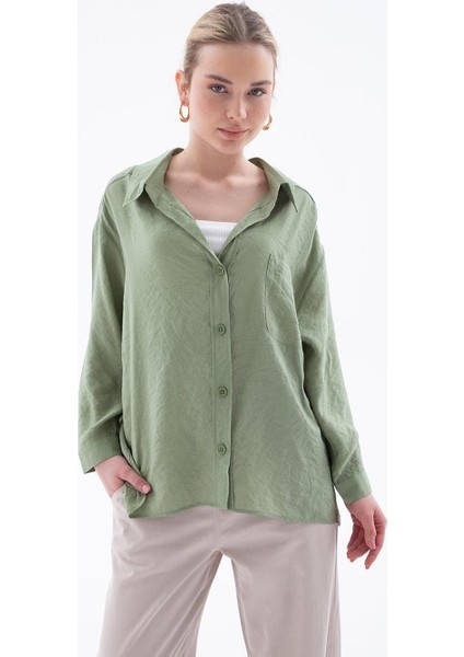 Uzun Kollu Cepli Haki Kadın Gömlek 0571-2Y5 fiyatları