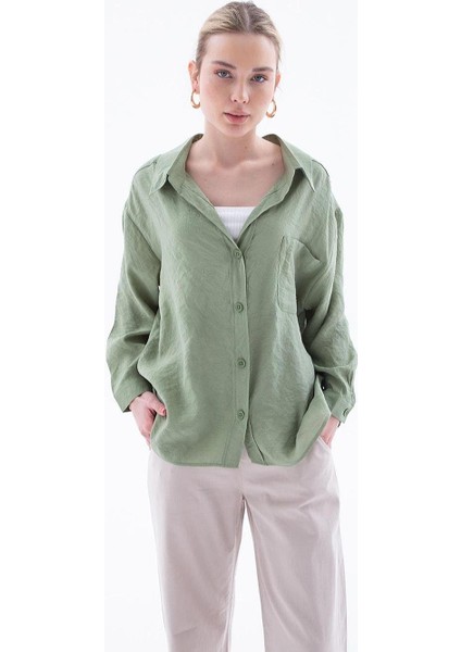 Uzun Kollu Cepli Haki Kadın Gömlek 0571-2Y5 modelleri