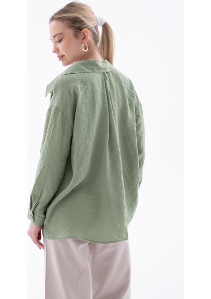 Uzun Kollu Cepli Haki Kadın Gömlek 0571-2Y5 indirimleri