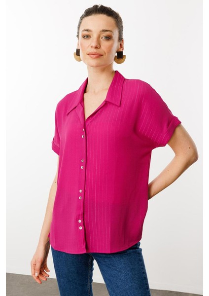 Kısa Kollu Fuşya Kadın Gömlek 25845-2Y5 indirimleri