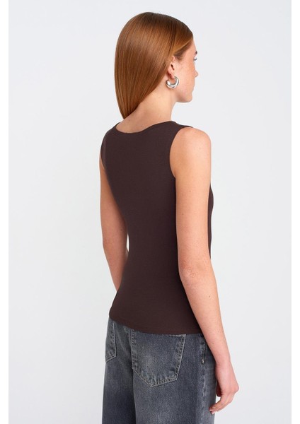 Bisiklet Yaka Kolsuz Kahve Kadın Bluz 20868-2Y5 fırsatları