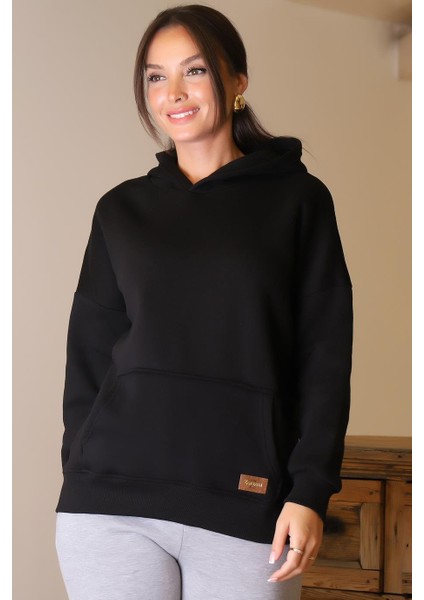 Kapüşonlu Uzun Kollu Siyah Kadın Sweatshirt 3046-2K4 modelleri
