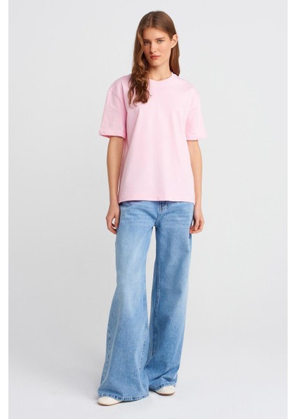 Sıfır Yaka Kısa Kollu Pembe Kadın T-Shirt 30312-2Y5 fiyatları